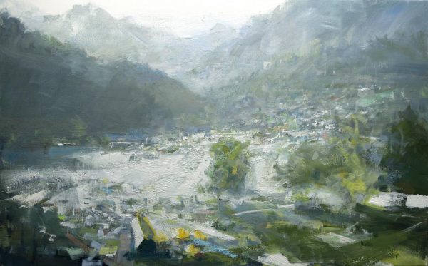 Painting of water and mountains by painter Christie