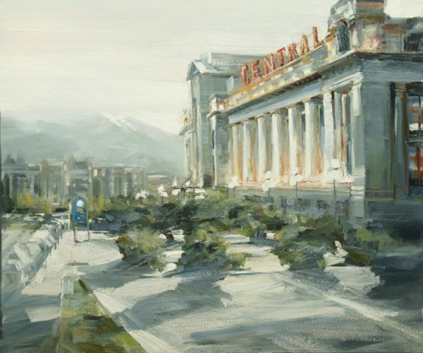 Oil painting of the central pacific train station by leanne m christie