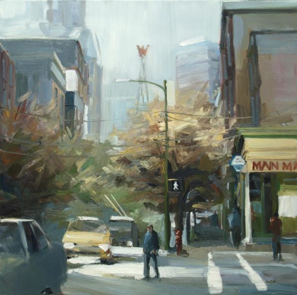 Early urban oil painting by Leanne M Christie