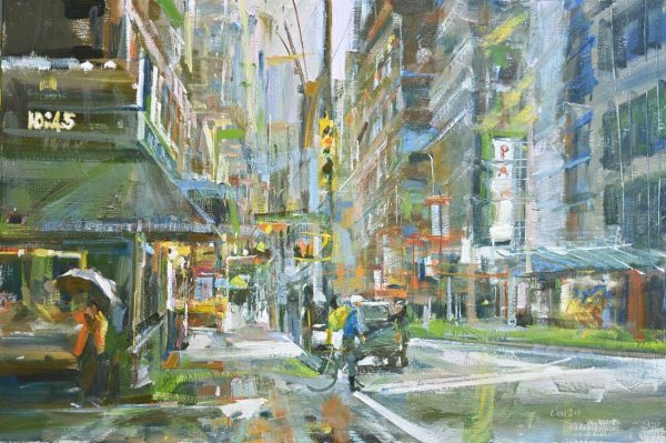 Leanne M Christie oil painting of Vancouver in the rain