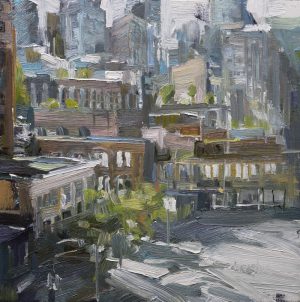 Cambie And Carrall Leanne M Christie original painting of urban Vancouver