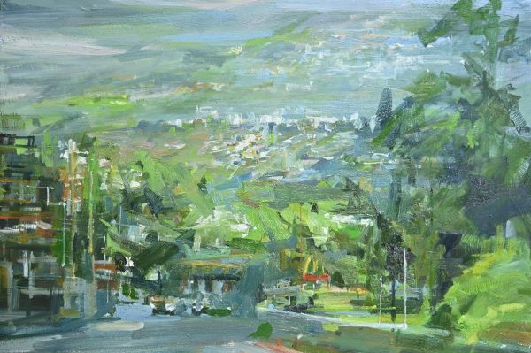 Oil painting of urban scene by Leanne M Christie