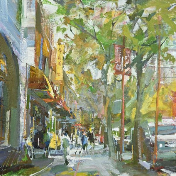 Leanne M Christie oil painting of the corner of Main and Hastings
