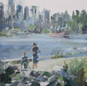 Leanne M Christie oil painting with City and Water