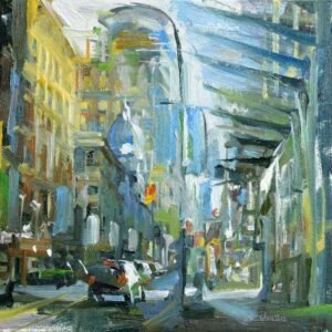 Moving forward east Intimate oil painting on the streets of downtown Vancouver