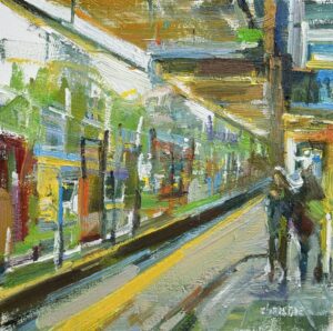 The Station painting of people waiting at Lougheed station