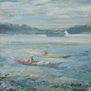 Leanne M Christie oil painting of 2 paddlers