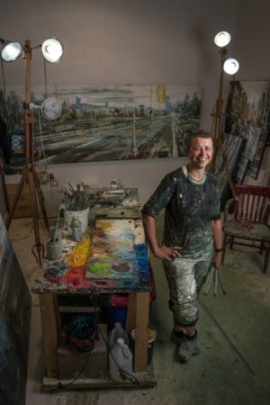 Leanne M Christie in her studio, Photo credit Rennie Brown
