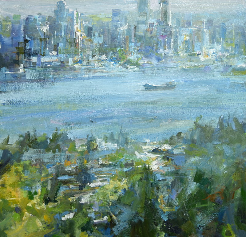 An unexpected surprise Urban Landscape painting from North Vancouver looking at Downtown Vancouver across the Burrard inlet