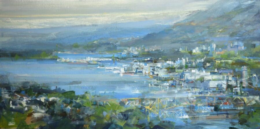 The hidden vista Leanne M Christie oil painting of the Burrard inlet from Capitol hill