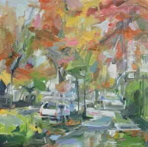 Strathcona Autumn Christie oil painting of Autumn trees on quiet street