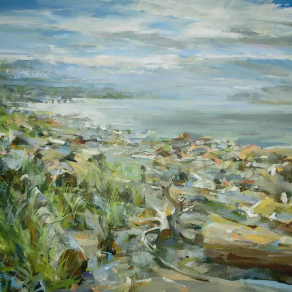 Expanding Time. West Coast landscape oil painting with sea and shoreline