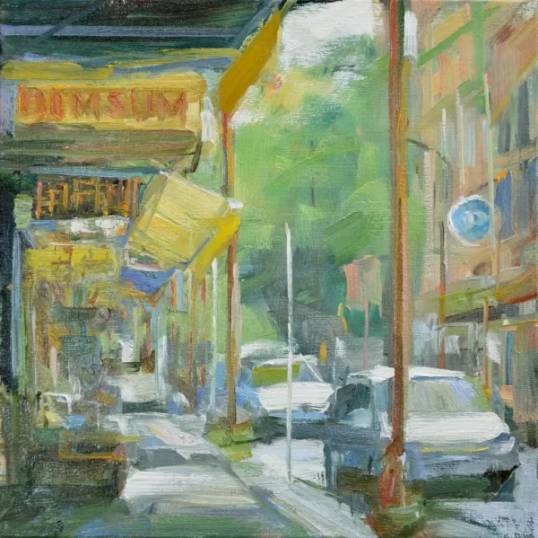 Oil painting of Keefer street in Chinatown, Vancouver